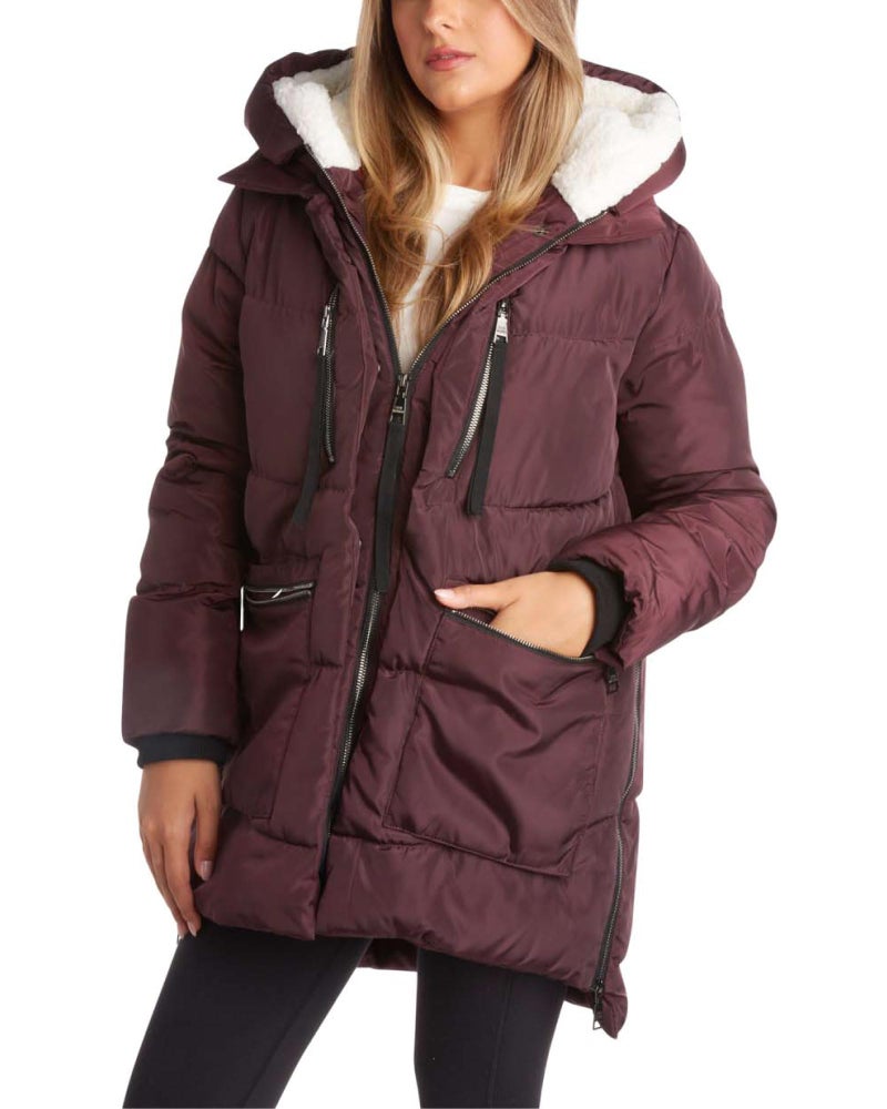 Steve Madden Women's Puffer Parka,Merlot,Large - Image 1